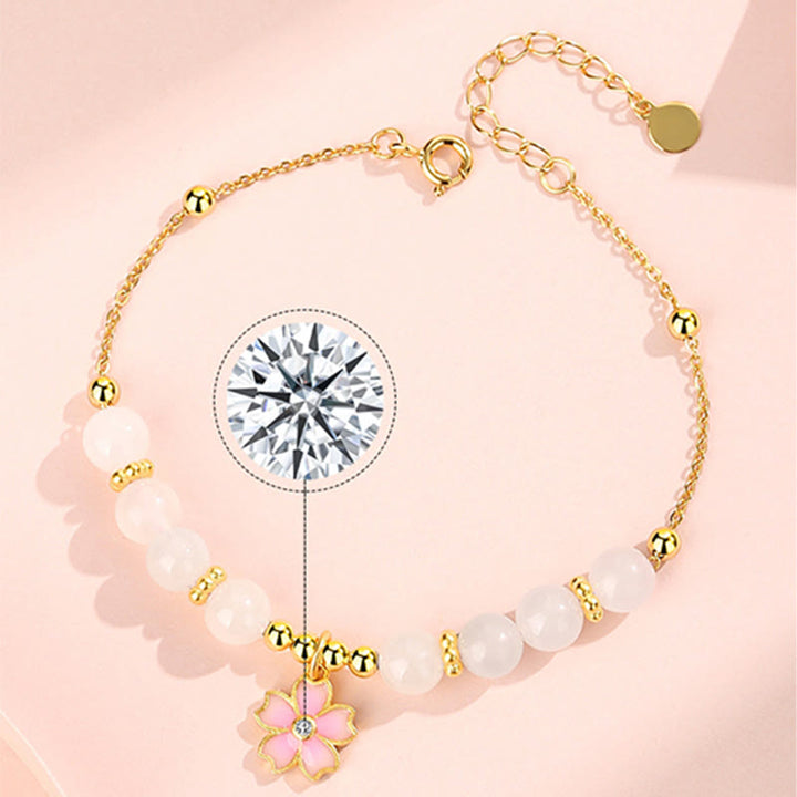 Braccialetto di protezione in giada bianca Hetian con fiori di ciliegio in argento sterling 925 Buddha Stones - image 9