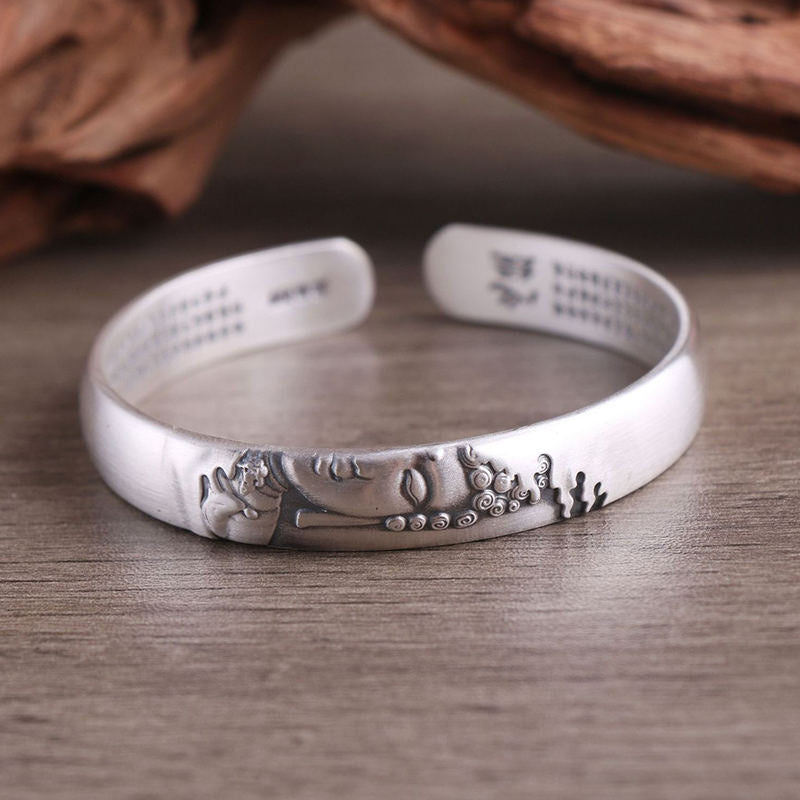 Braccialetto Buddha Stones 999 Sterling Silver Buddha Head Heart Sutra Serenity