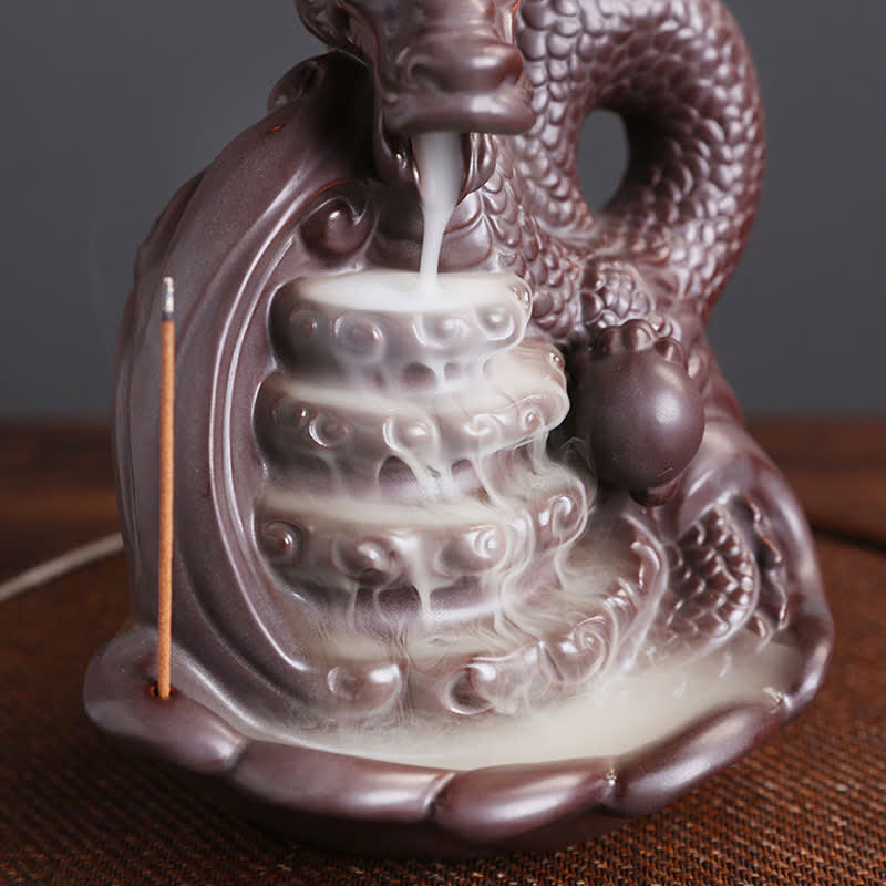 Decorazione bruciatore di incenso in ceramica con motivo a drago