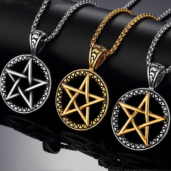 Collana con pendente in acciaio al titanio e pentagramma
