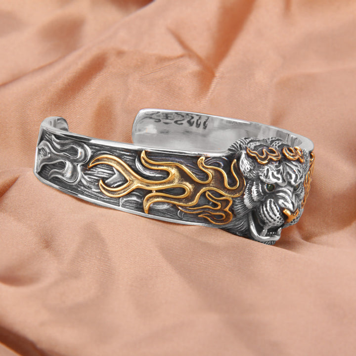 Braccialetto Buddha Stones 925 Sterling Silver Zodiaco Cinese Tigre Tieni Lontani gli Spiriti Maligni