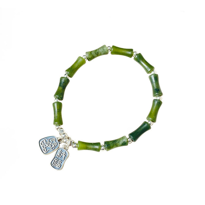 Bracciale Buddha Stones 925 Sterling Silver Bamboo Jade Lucky Cat Fu Character Luck Abundance