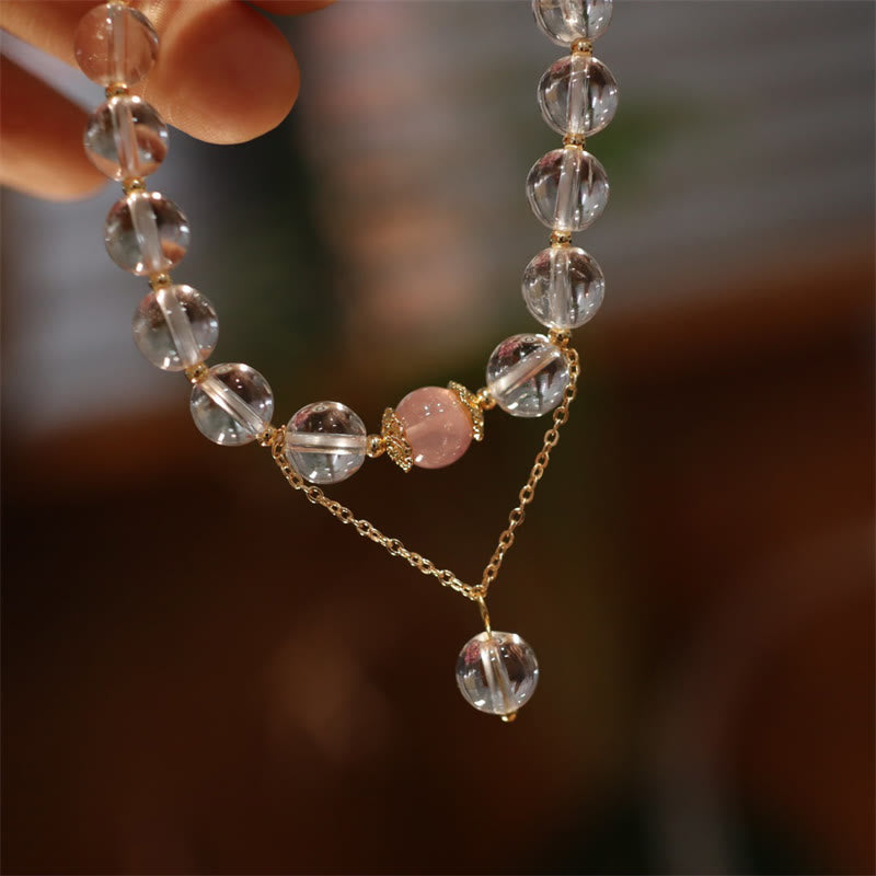 Braccialetto di coppia di colore Yin Yang con protezione in cristallo bianco e cristallo rosa con lucentezza argentata naturale