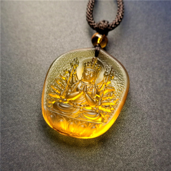Buddha Stones Zodiaco cinese Buddha natale Benedizione Liuli Cristallo Compassione Collana Pendente - Avalokitesvara dalle mille braccia del ratto - image 3