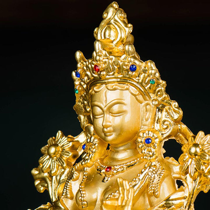 Buddha Stones Bodhisattva Tara Bianca Speranza Protezione Statua Placcata Oro Decorazione - image 10