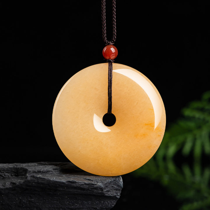 Collana con ciondolo Buddha Stones Round, giada di seta dorata, fibbia della pace e ricchezza