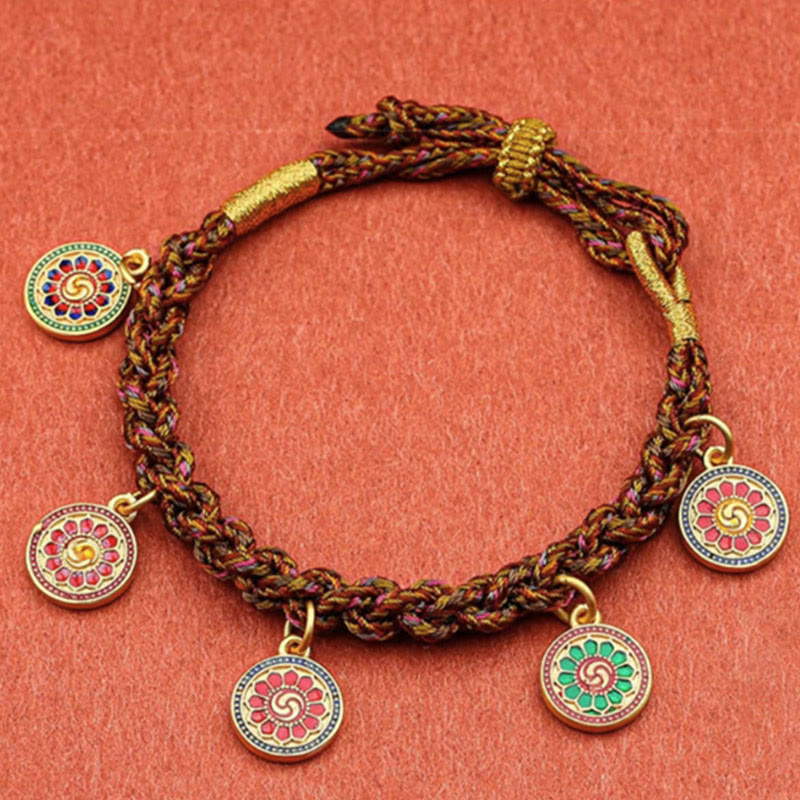 Braccialetto tibetano con treccia di corda Thangka della fortuna dei cinque dei della ricchezza