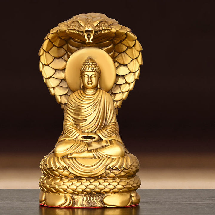 Buddha Stones Buddha Shakyamuni Figurina del serpente Serenità Statua in rame Decorazione per la casa Offerta