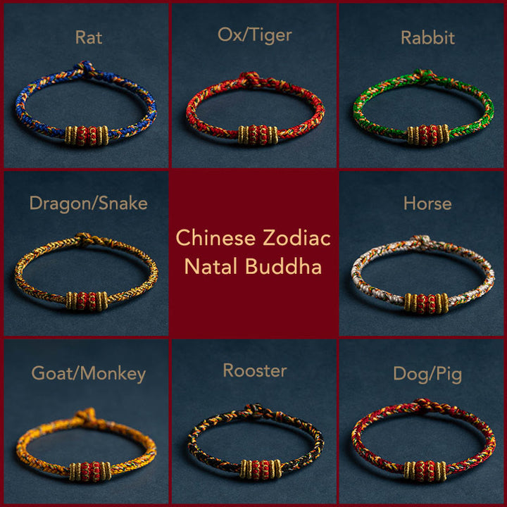 Buddha Stones Tibet Fatto a mano Zodiaco cinese Buddha natale Fortuna Forza Braccialetto di corda intrecciata