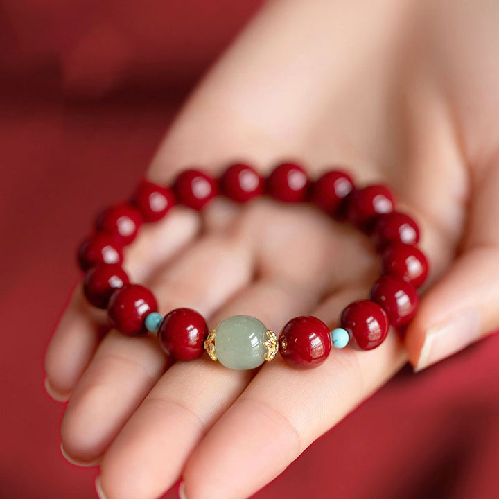 Braccialetto della fortuna Buddha Stones Cinnabar Green Aventurina