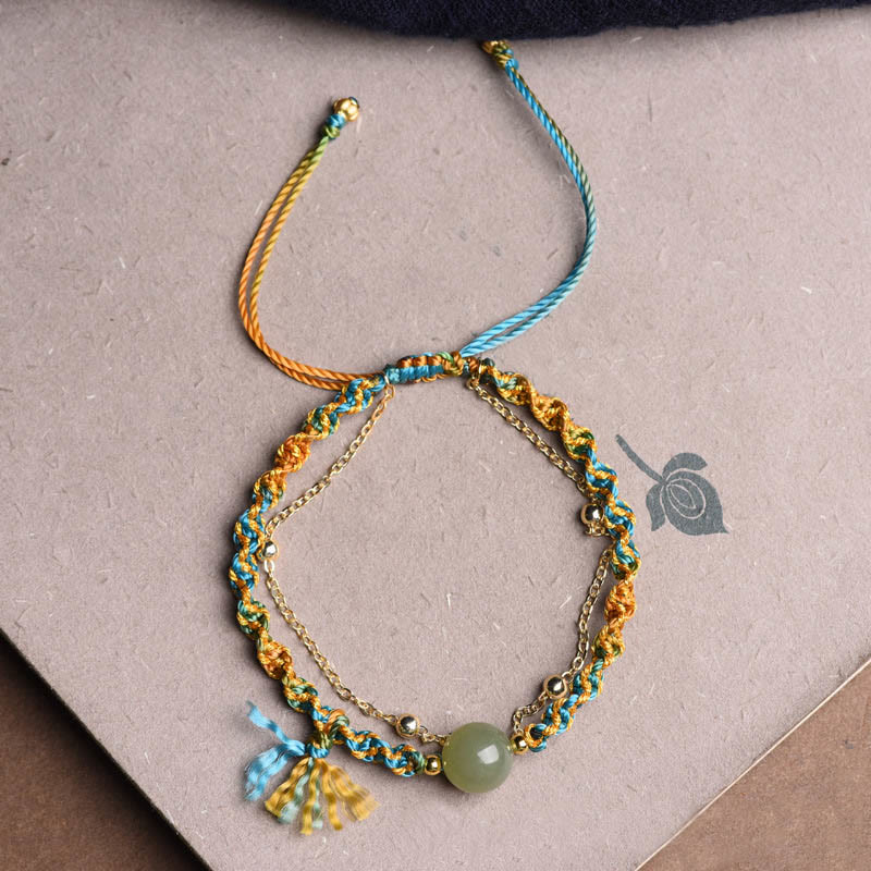 Braccialetto a doppio strato con perline di giada e corda colorata fatta a mano Buddha Stones