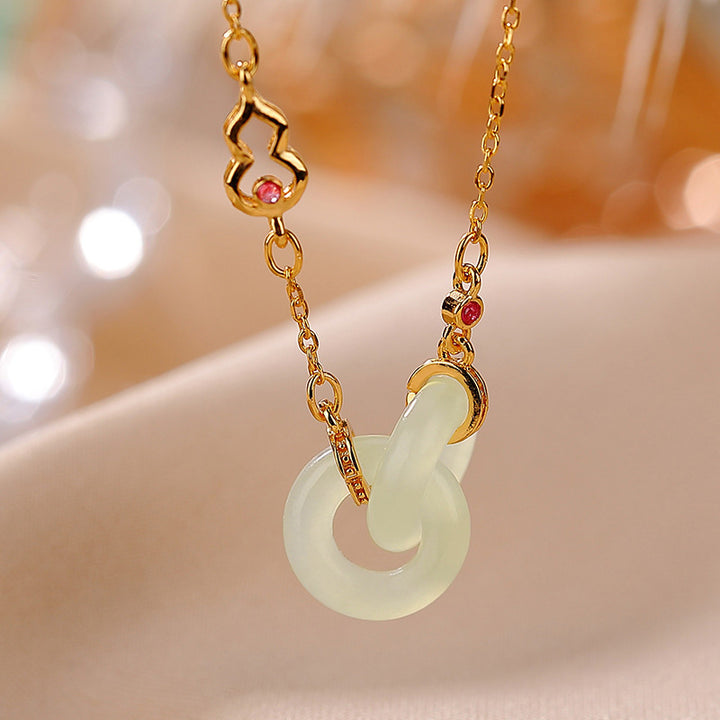 Collana con ciondolo a forma di catena con ciondolo rotondo in argento sterling 925 con Buddha Stones e giada fortunata e prospera - Giada - Oro - image 6