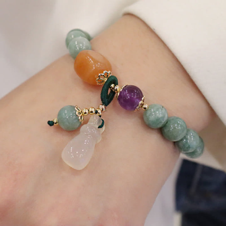Buddha Stones Ciano Giada Loto Zucca Desiderio Pace Fibbia Ametista Cristallo Braccialetto di Guarigione