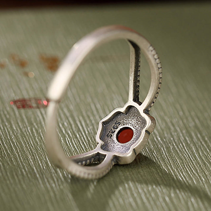 Anello di pensiero logico con perline di agata rossa in argento sterling 925 Buddha Stones