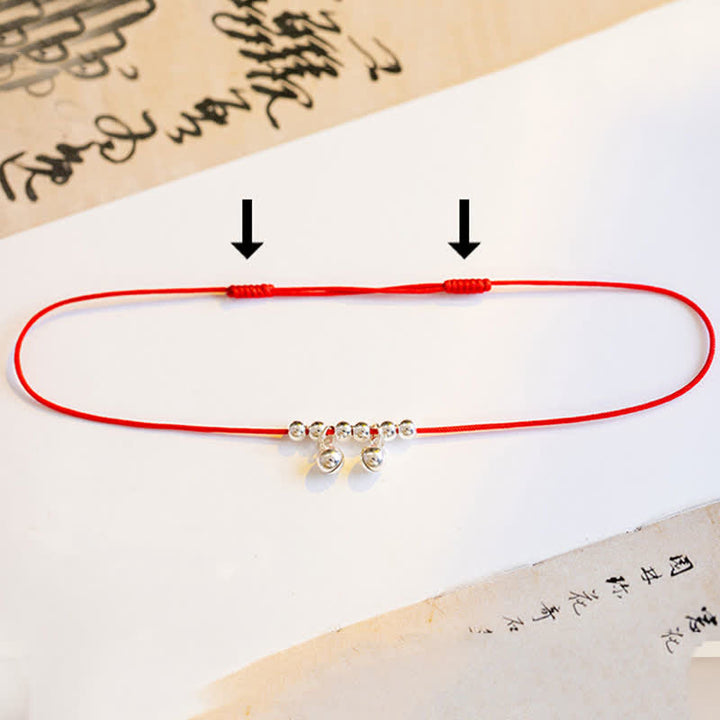 Buddha Stones 925 Sterling Silver Red String Braid Bell Charm Cavigliera