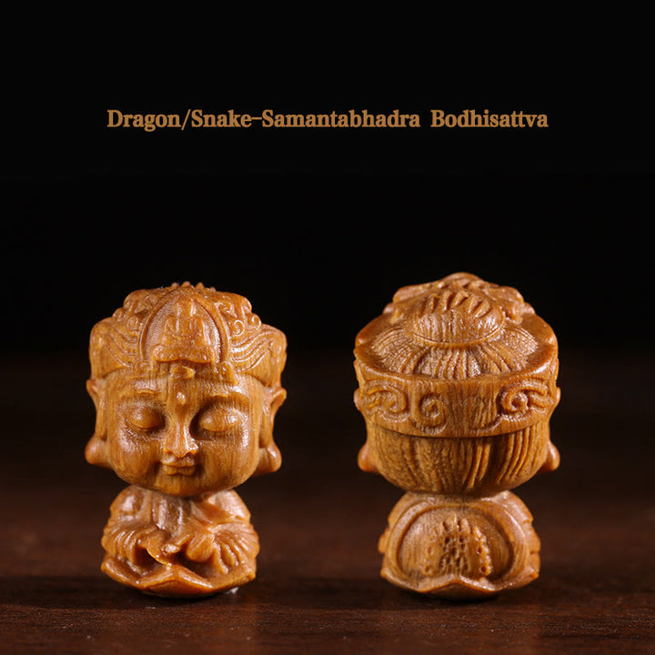 Zodiaco cinese Natale Buddha Sandalo verde Loto Inciso Decorazione positiva per la casa - Drago/Serpente-Samantabhadra Bodhisattva - image 6