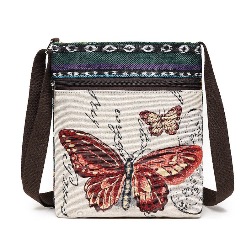 Borsa a tracolla in tela ricamata con elefante e farfalla, motivo Buddha Stones