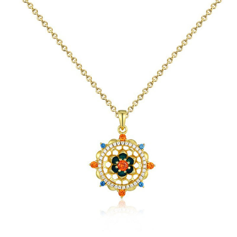 Collana con ciondolo Buddha Stones in argento sterling 925 con fiore di loto e zircone colorato, nuovo inizio