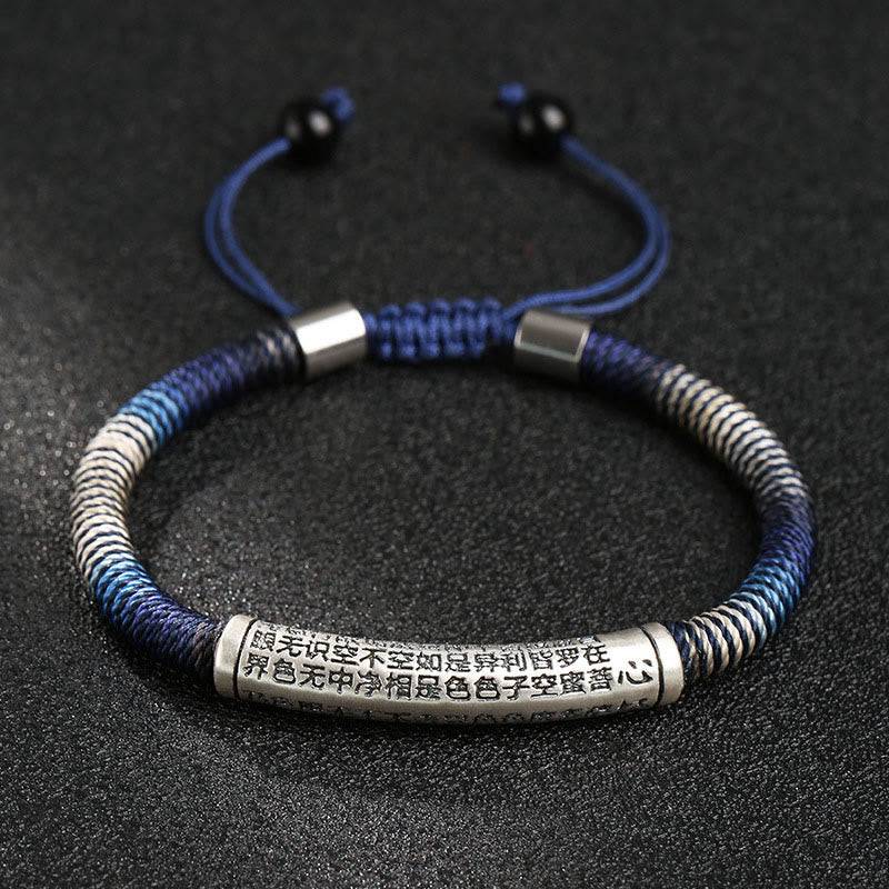 Braccialetto intrecciato fatto a mano con Buddha Stones in argento sterling 999 e cuore Sutra Calma