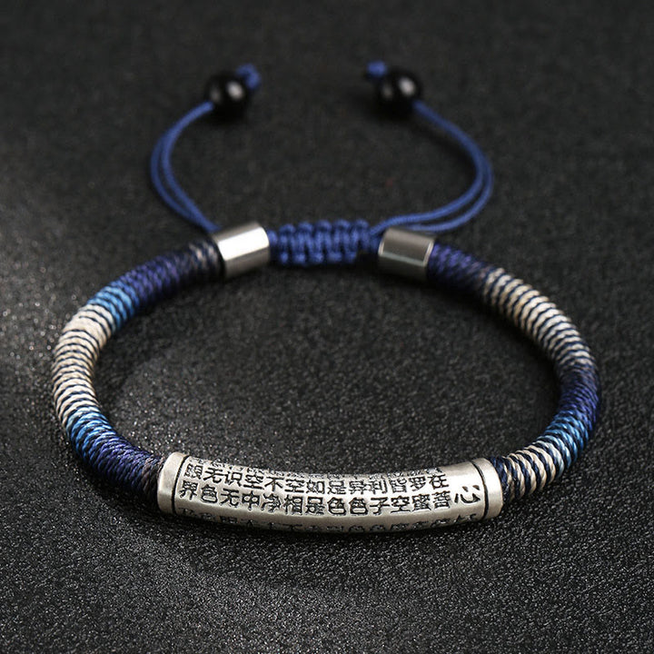 Braccialetto intrecciato fatto a mano con Buddha Stones in argento sterling 999 e cuore Sutra Calma