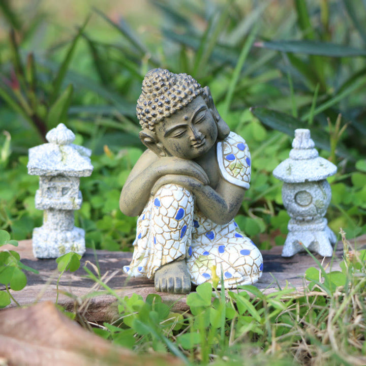 Statua in resina di Buddha Zen in meditazione, decorazione per la casa - Piccolo Buddha addormentato 8*5*4,8 cm - image 0