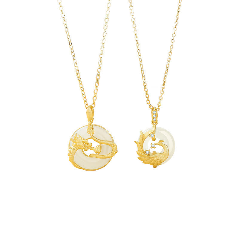 Buddha Stones Argento Sterling 925 Anno del Drago Giada Hetian Drago d'Oro Fenice Fibbia della Pace Collana con Pendente della Fortuna - image 9