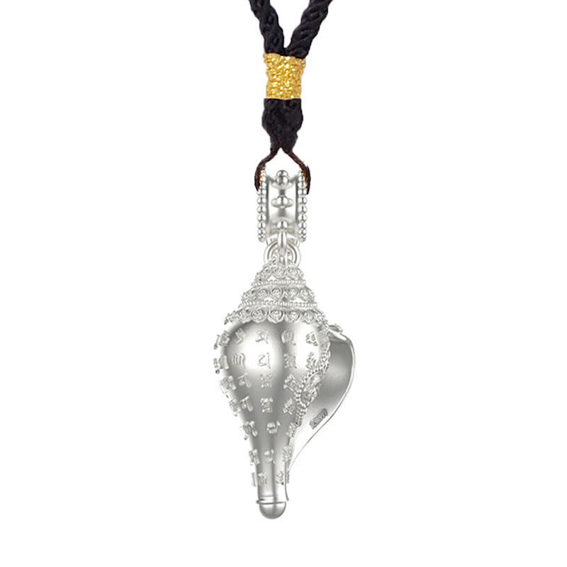 Collana con ciondolo portafortuna in conchiglia Shankha in argento sterling 999