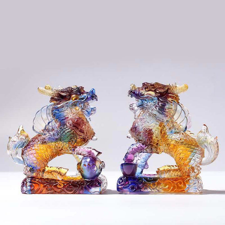 Feng Shui Kirin Fatto a mano Liuli Cristallo Arte Pezzo Fortuna Casa Ufficio Decorazione