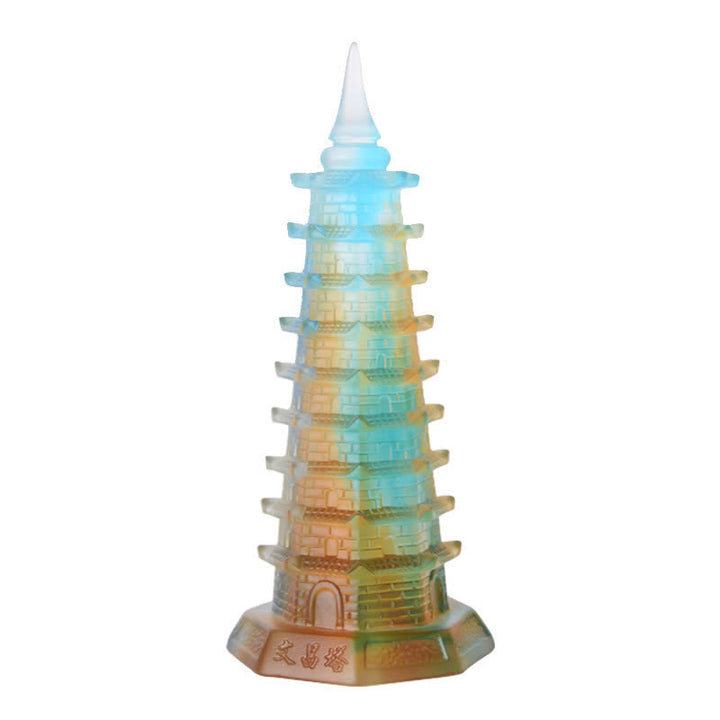 Torre di Wenchang Feng Shui fatta a mano in cristallo Liuli Pagoda Pezzo d'arte Fortuna Decorazione per ufficio in casa