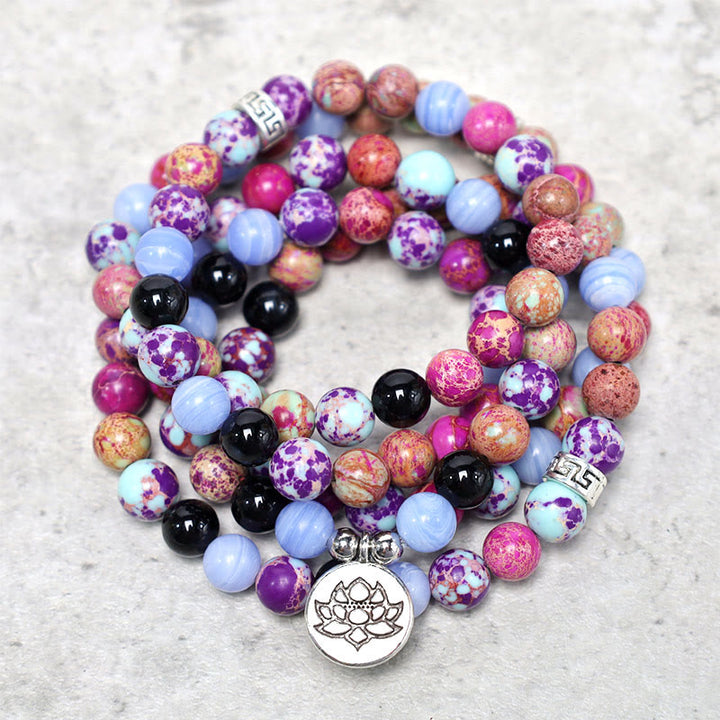 Buddha Stones naturali viola Miano vera pietra di loto Mala