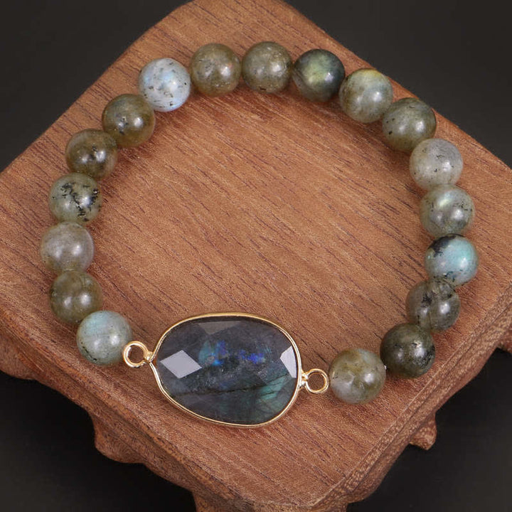 Braccialetto di perline di guarigione di supporto in pietra di luna e labradorite naturale Buddha Stones - Labradorite e pietra di luna (la luminosità varia da tenue a intensa) - image 0
