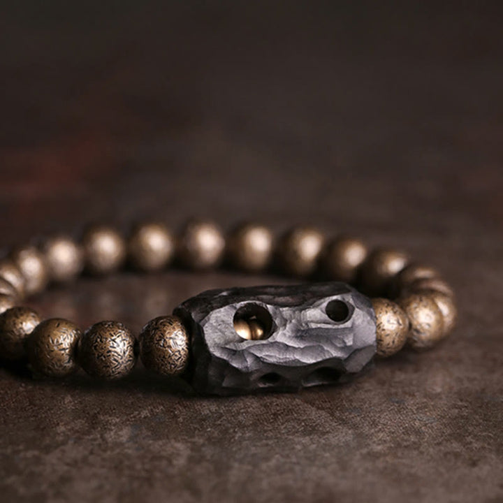 Braccialetto di perline di pace, equilibrio, in rame, legno di ebano del Tibet, Buddha Stones
