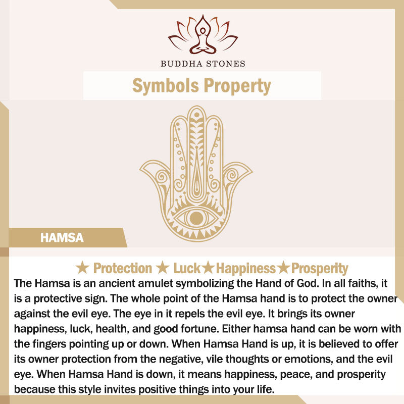 Braccialetto con cordino di protezione e fortuna con simbolo Hamsa fatto a mano con Buddha Stones