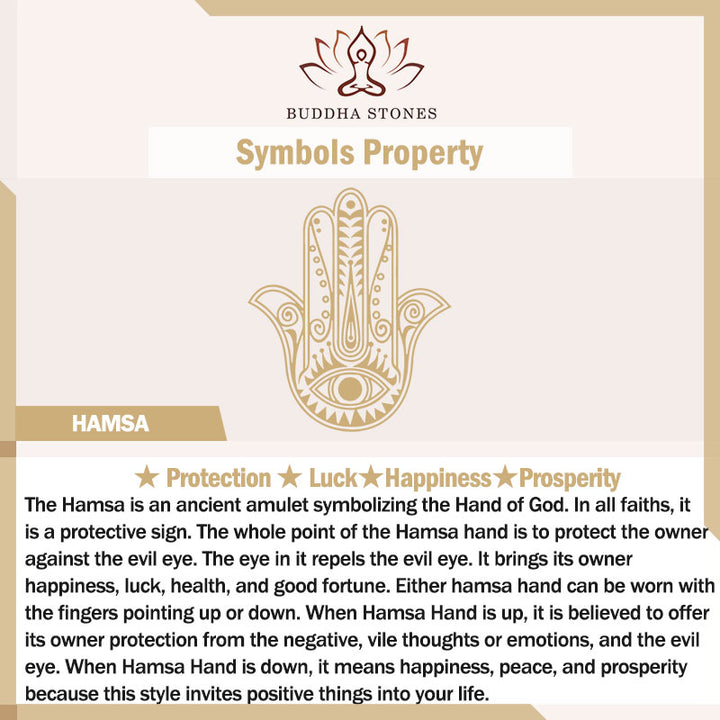 Braccialetto con cordino di protezione e fortuna con simbolo Hamsa fatto a mano con Buddha Stones