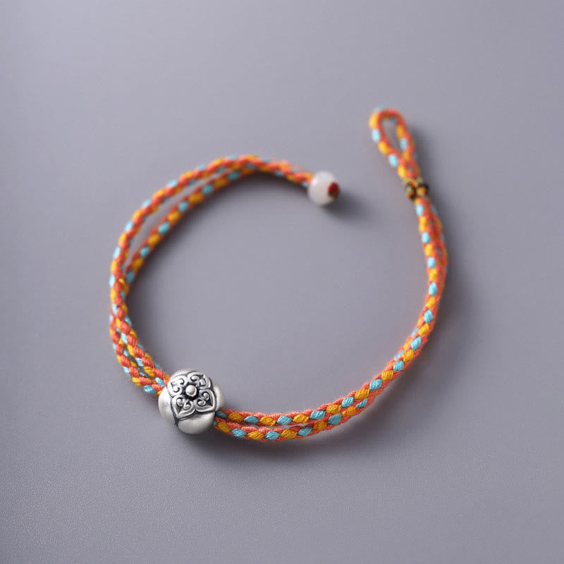 Bracciale intrecciato multicolore Buddha Stones in argento sterling 999 Persimmon Luck