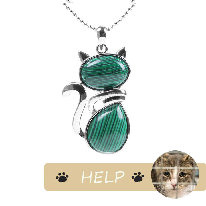 "Save A Cat" Collana con ciondolo amante dei gatti con motivo a gatto carino e protezione in cristallo naturale
