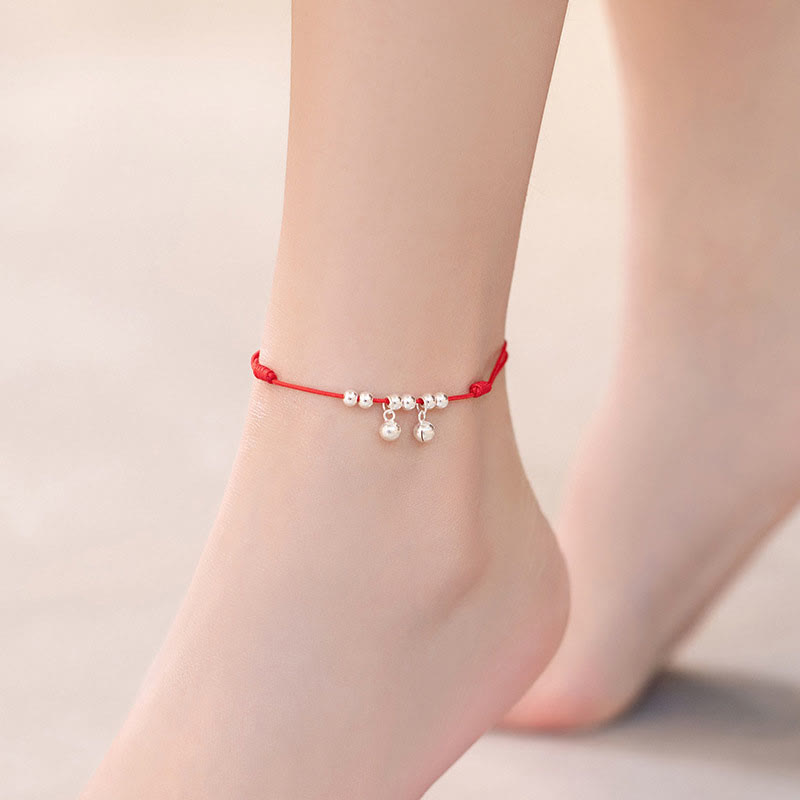 Buddha Stones 925 Sterling Silver Red String Braid Bell Charm Cavigliera