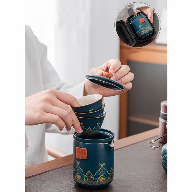 Buddha Stones Flower Chinese Gongfu Teiera in ceramica portatile Set da tè da viaggio all'aperto