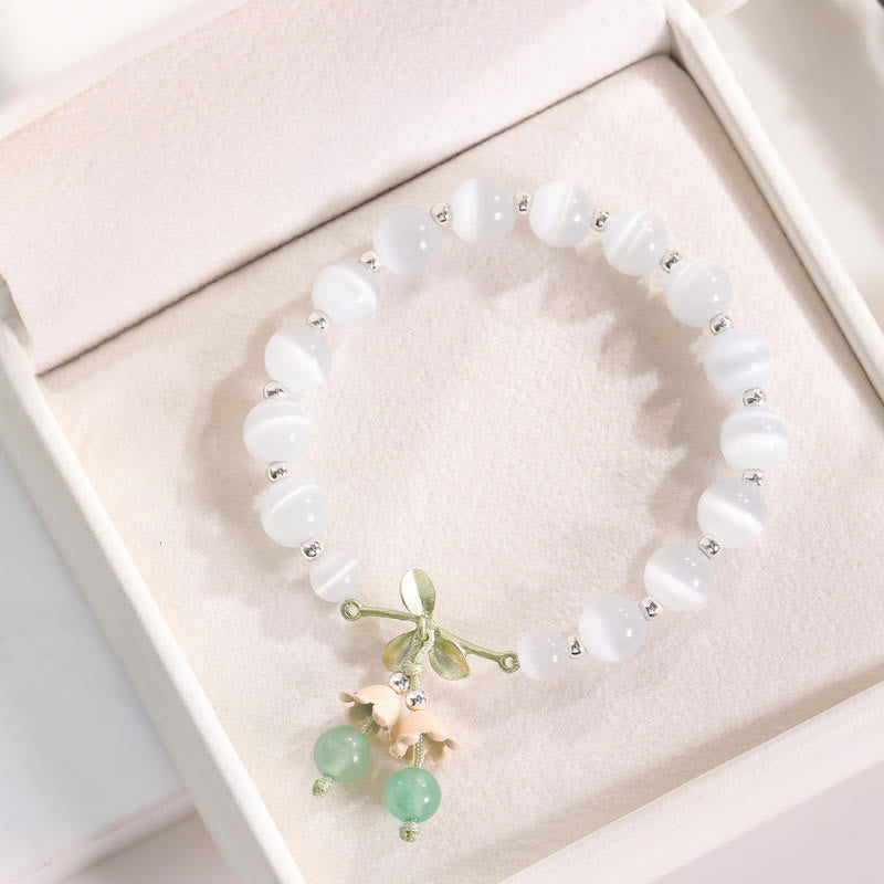Bracciale con ciondolo Buddha Stones Cat's Eye, Aventurina verde, Calcedonio blu, Cristallo rosa, Orchidea della pace
