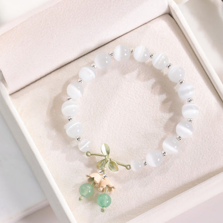 Bracciale con ciondolo Buddha Stones Cat's Eye, Aventurina verde, Calcedonio blu, Cristallo rosa, Orchidea della pace