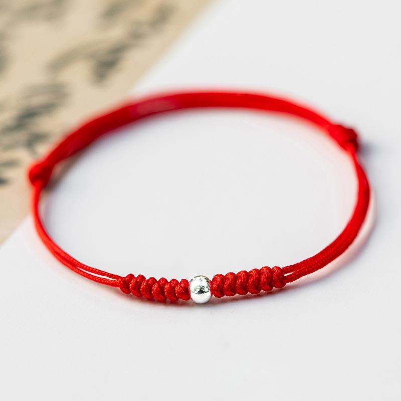 Braccialetto intrecciato sottile in argento sterling 925 Buddha Stones perline portafortuna, filo rosso. - Perla rotonda - Rosso (circonferenza del polso 14-18 cm) - image 16