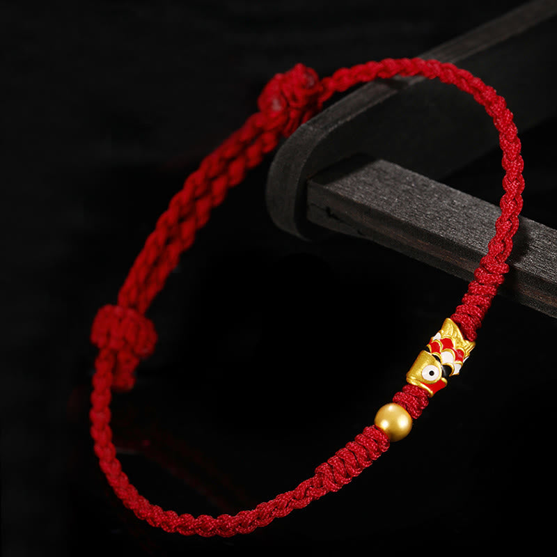 Braccialetto intrecciato a mano Buddha Stones 999 Gold Luck Koi Fish