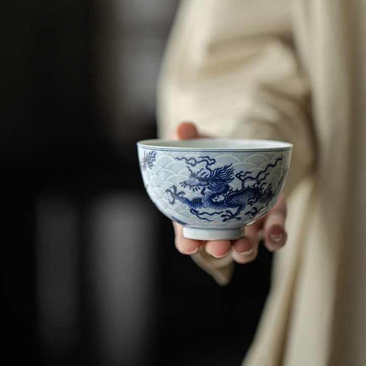 Tazze da tè in ceramica con motivo drago blu Buddha Stones Kung Fu