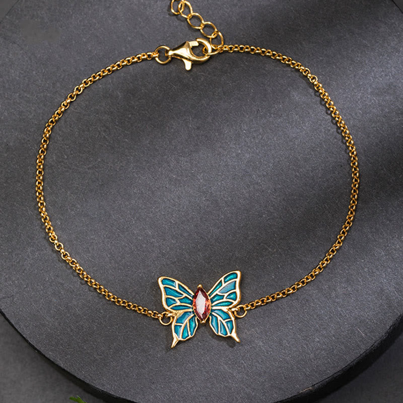 Bracciale Buddha Stones in argento sterling 925 con catena a farfalla e zirconi - image 1