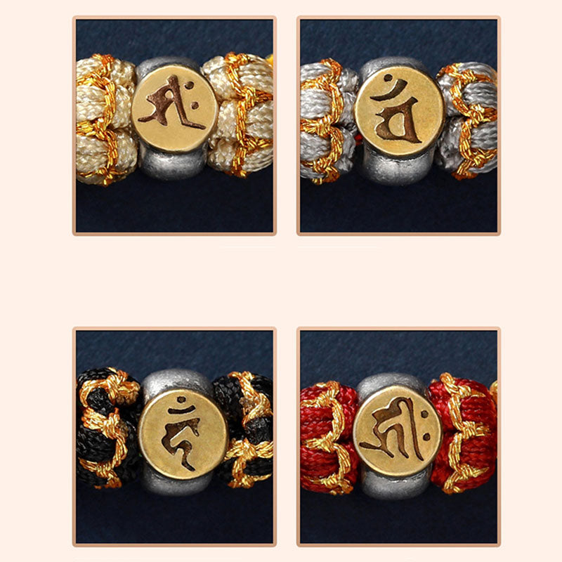 Braccialetto in corda intrecciata in argento con pietre Buddha Stones, zodiaco cinese, Buddha natale