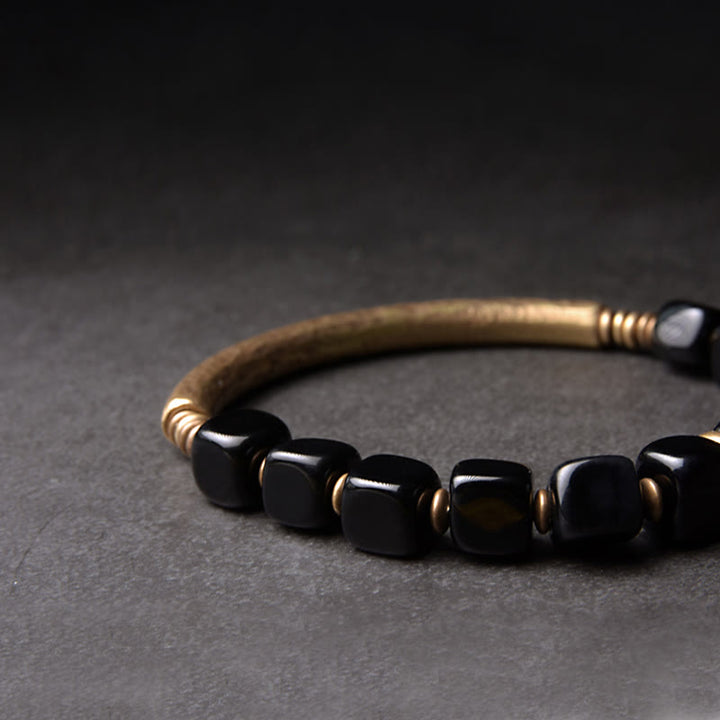 Braccialetto di coppia Buddha Stones Black Obsidian Crystal Copper Strength - image 7