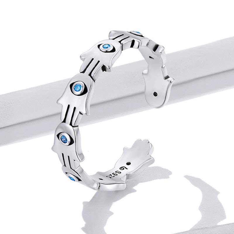 Anello regolabile con simbolo Hamsa in argento sterling 925 Buddha Stones e zircone - image 4