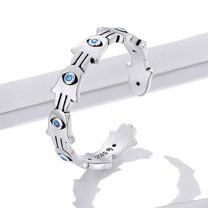 Anello regolabile con simbolo Hamsa in argento sterling 925 Buddha Stones e zircone - image 4