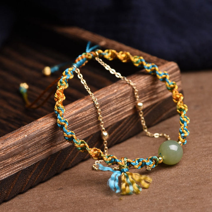 Braccialetto a doppio strato con perline di giada e corda colorata fatta a mano Buddha Stones
