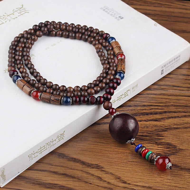Buddha Stones Tibetano Legno Wenge Bodhi Seme Agata Equilibrio Pace Collana Pendente